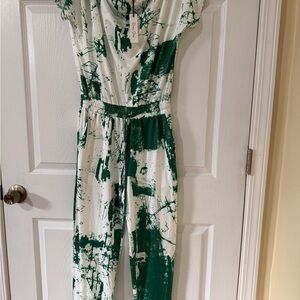 Green and White Abstract Jumpsuit